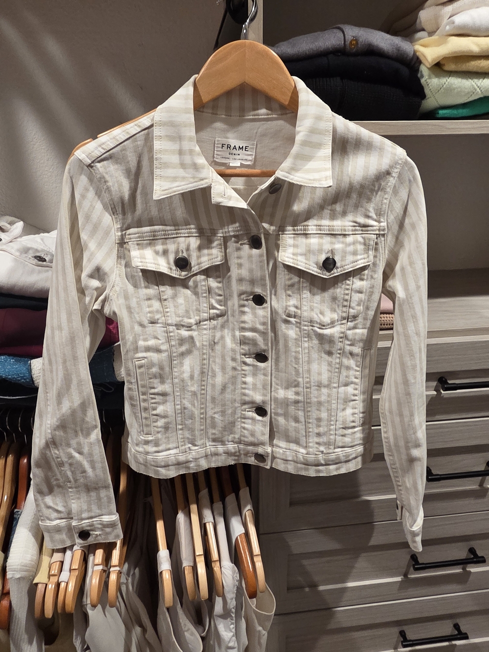 Frame Denim Cream and Beige Striped Denim Jacket